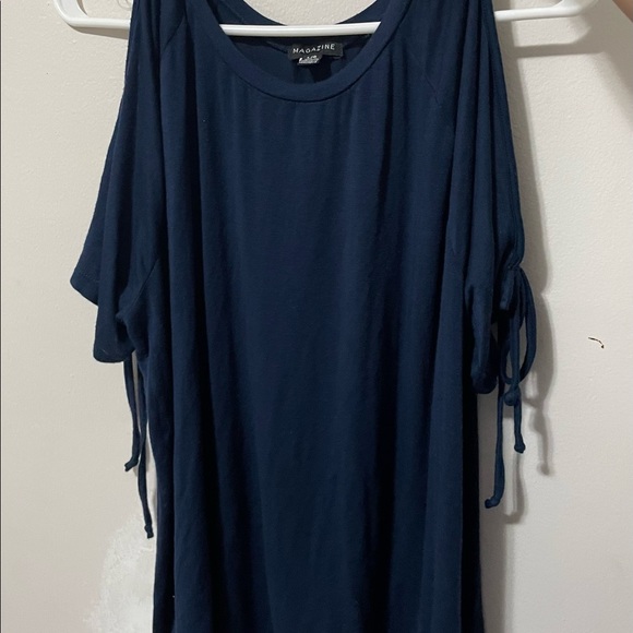 Navy blue shirt with shoulder cut out with strings - Picture 2 of 3